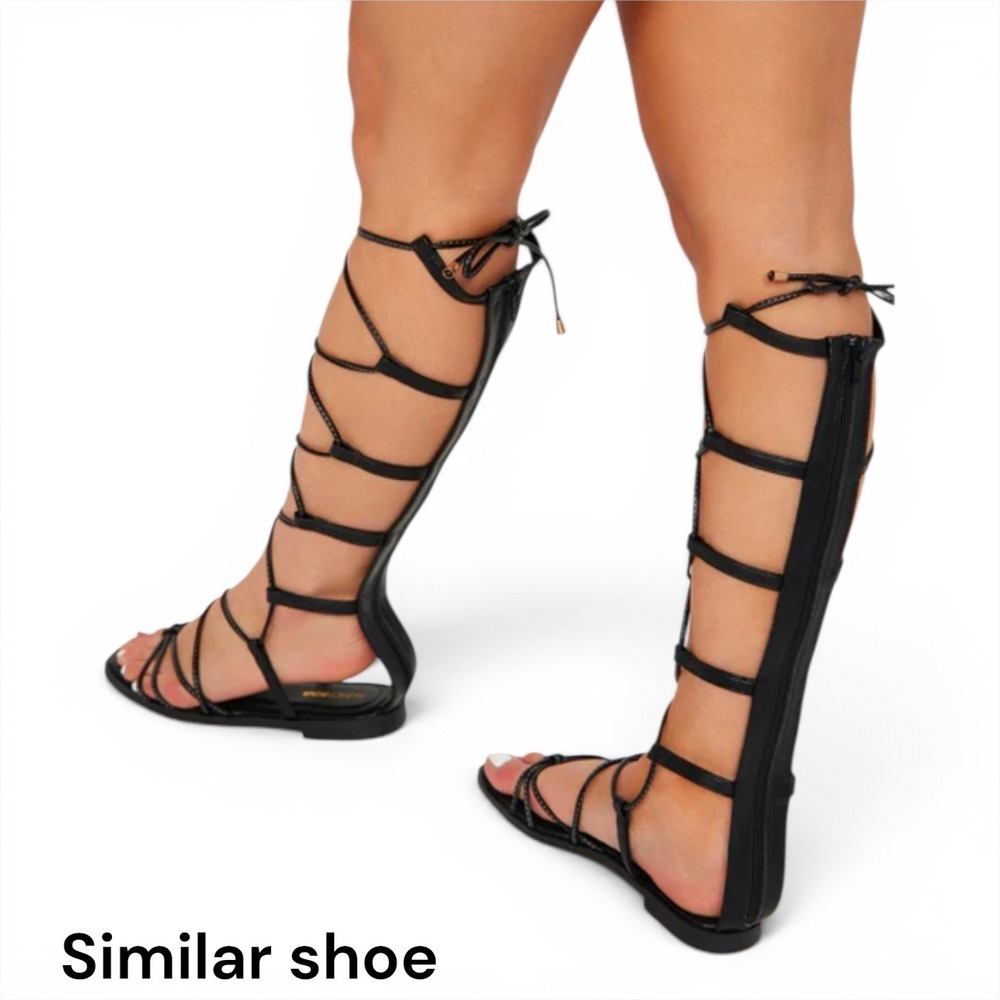 Gladiator Sandals‎ Womens 10 Black New JustFab Yessy Knee High Flat Strappy
